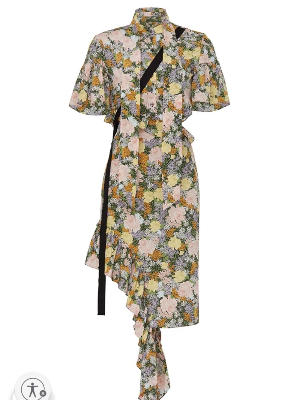 Floral High-Low Midi Dress with Black Tie
